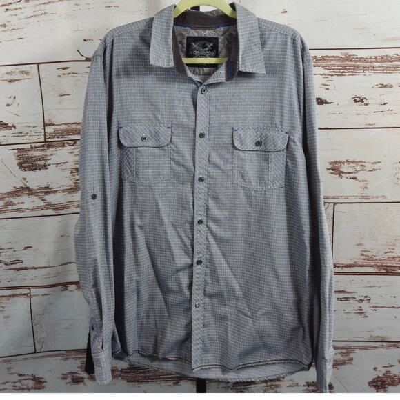 Drill Long Sleeve Button Up Shirt Roll Tab Grey Plaid Size XL - Picture 1 of 8